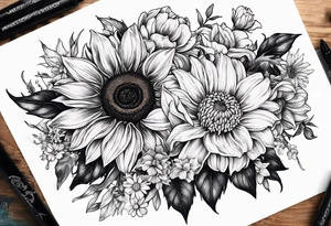 Sunflower daffodil, daisy, rose Adler, chrysanthemum, holly tattoo idea