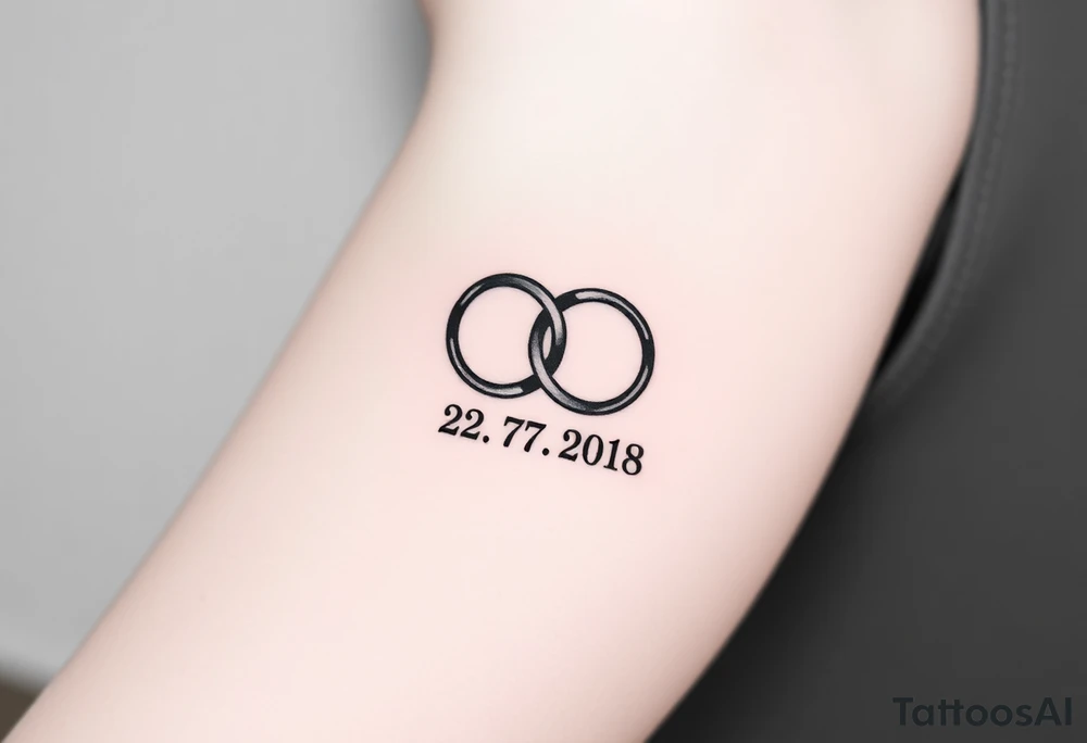 two wedding rings as symbol of infinity with date 22. 7. 2018 tattoo idea