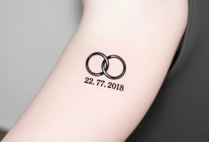 two wedding rings as symbol of infinity with date 22. 7. 2018 tattoo idea