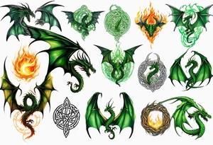 Dragon
Celtic
Green
Horns
Large wings
Fire tattoo idea