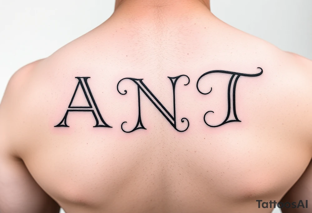 Fine line letters A,N & T monogram connected together overlapping lines tattoo idea