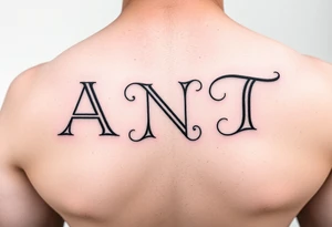 Fine line letters A,N & T monogram connected together overlapping lines tattoo idea