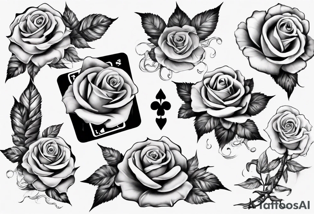 Half-sleeve with roses, beach theme and gambling tattoo idea