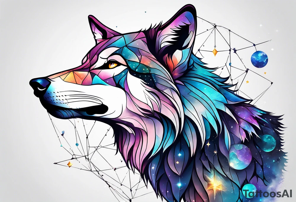 Constellation, two animal wolf, géométric tattoo idea
