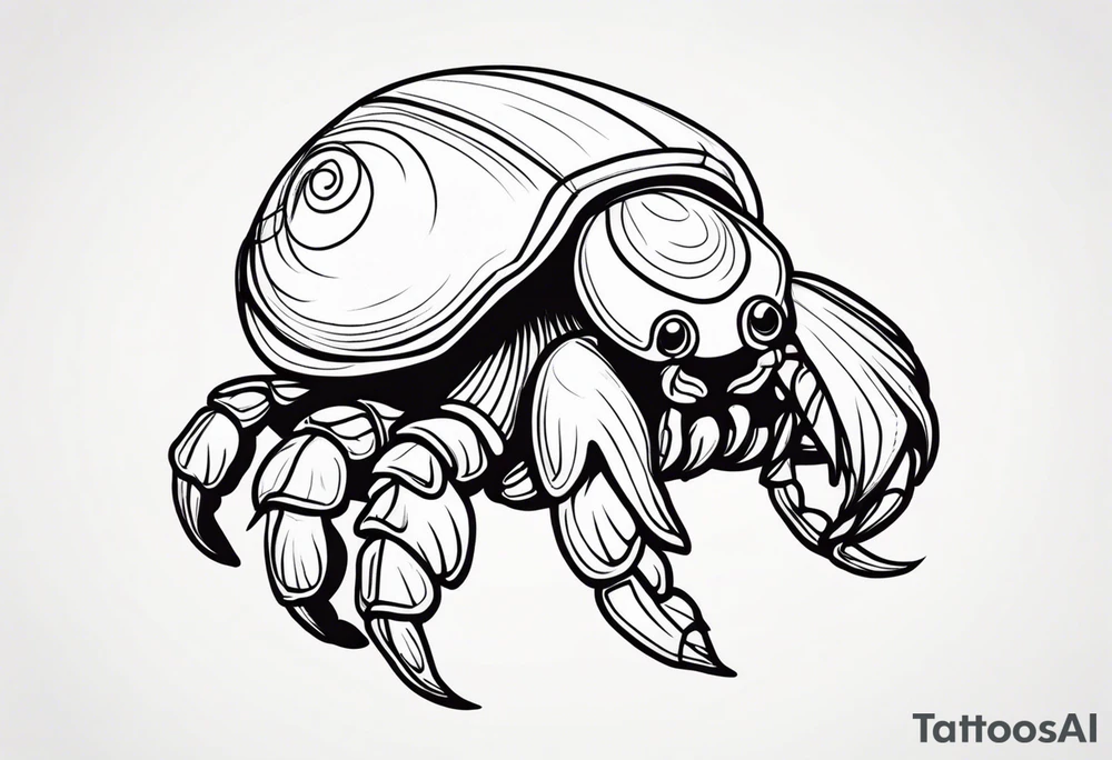 Line work cute hermit crab tattoo idea