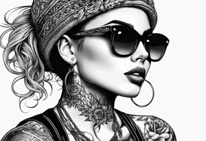 Bikergirl mit geflochtenen zöpfen tattoo idea