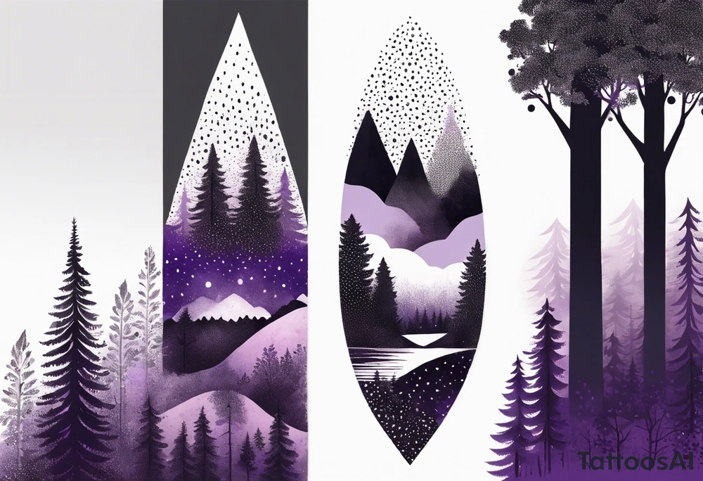 forest, lineswork, purple and black tattoo idea