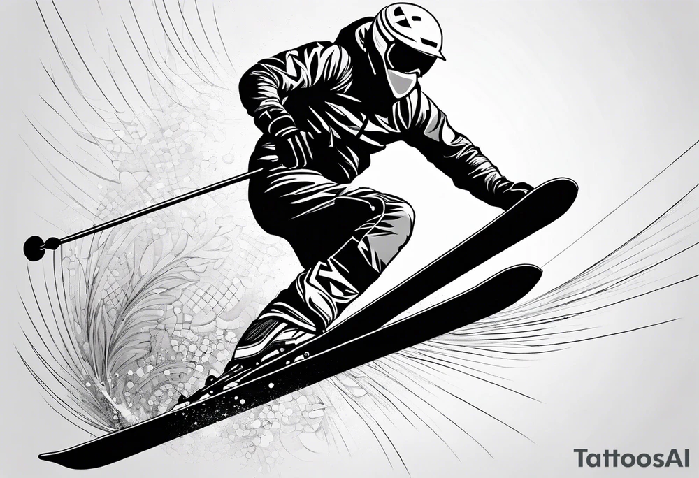 Skier in motion, fine line, more abstract tattoo idea