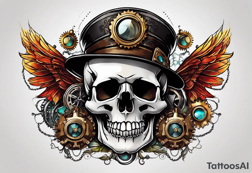 Steampunk skull tattoo idea