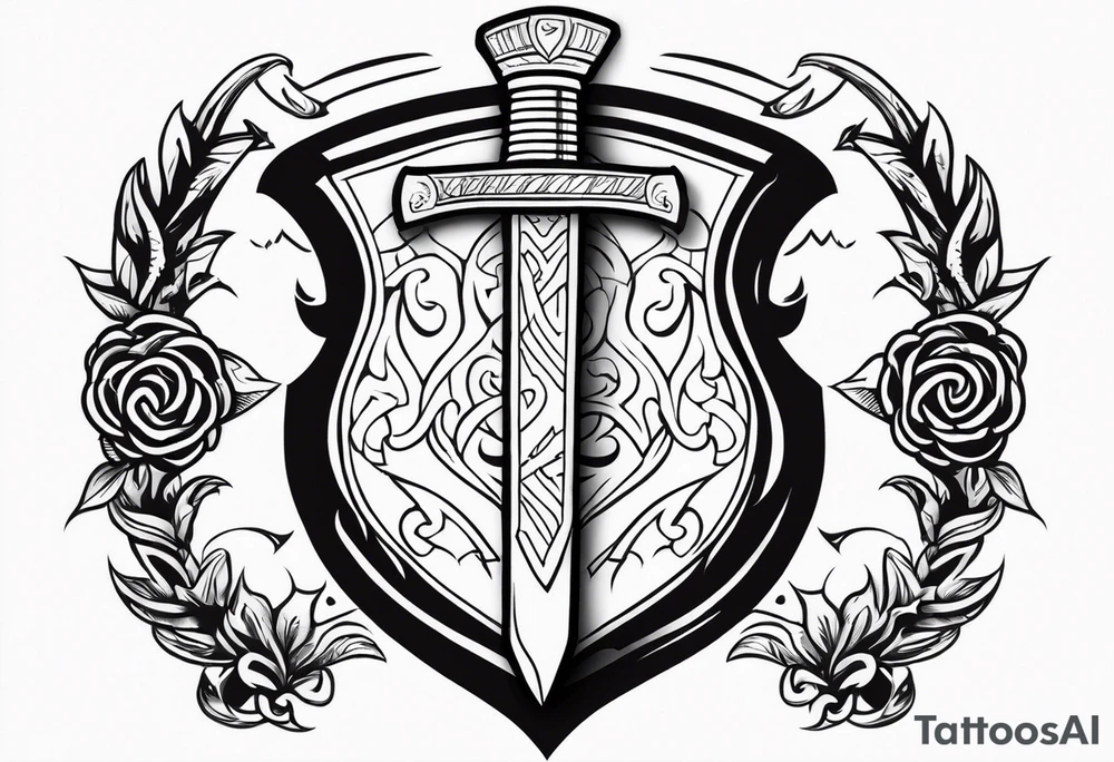 Valhalla shield sword axe fire tattoo idea