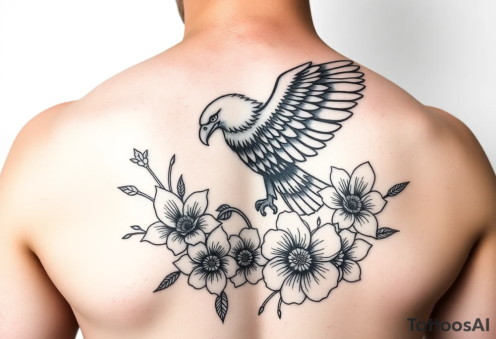 eagle, and flowers tattoo idea