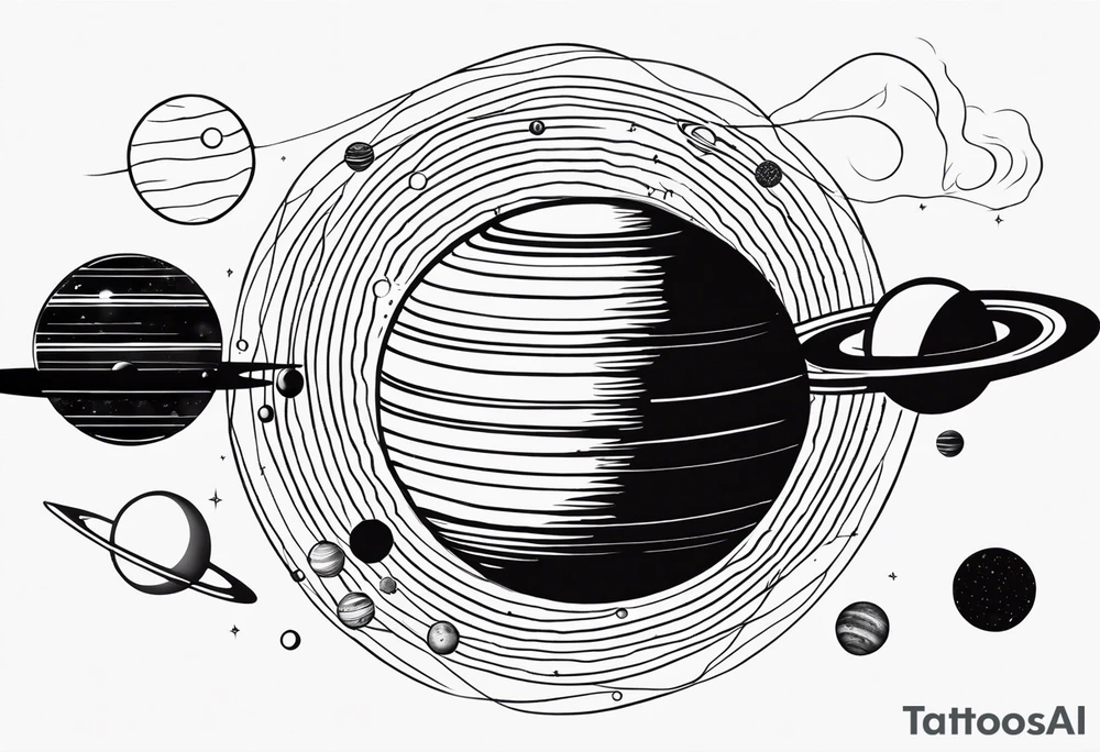 Fine line solar system tattoo of planets aligned minimal lines tattoo idea