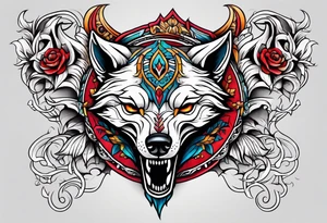 Neo traditional wolf skull tattoo idea