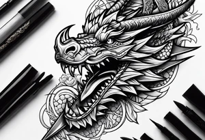 dragon wraps around dagger tattoo idea