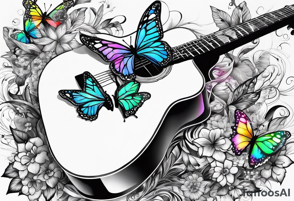 Guitar, butterfly, rainbow, Halo gaming tattoo idea