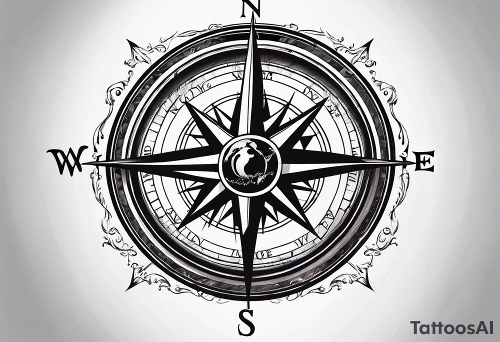 compass with globe tattoo idea