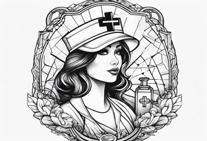 nurse hat, hospital, cross, stethoscope, needle tattoo idea