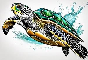 green sea turtle swimming tattoo idea