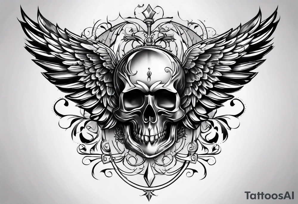 chest cross and wings tattoo idea