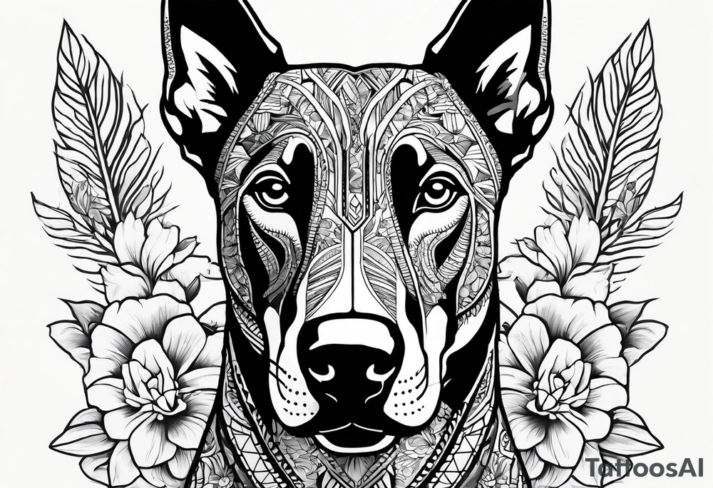 doberman tropical/floral arm sleeve tattoo idea