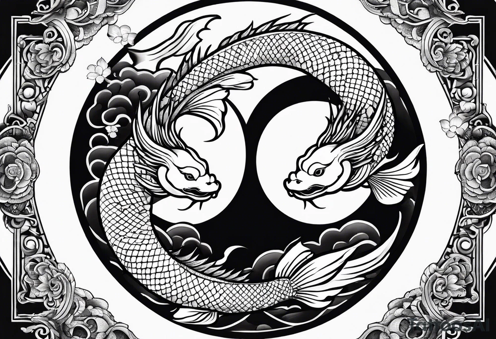 powerful ying Yang symbol made of koi fish and dragons tattoo idea