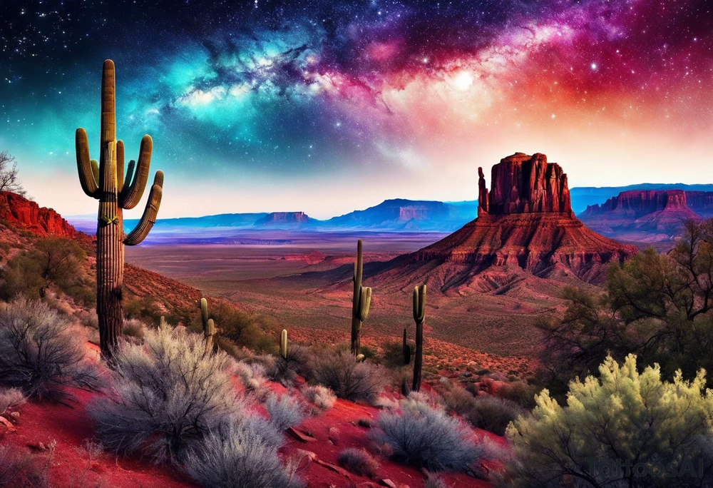 Galaxy sky with Arizona landscape tattoo idea