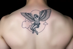 Icarus falling from the sky with clouds around him tattoo idea
