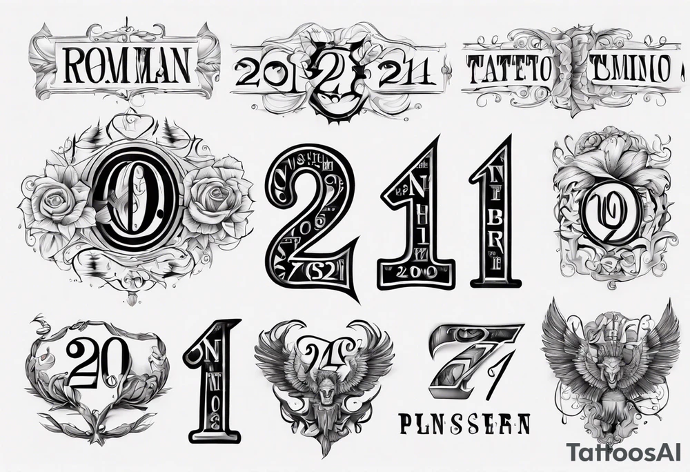 Combine the numbers 20 and 21 roman font tattoo idea