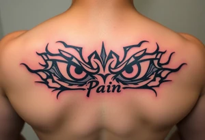 The Nagatto'rinneggan from Naruto just the eyes with a word writed "Pain" in japanese tattoo idea