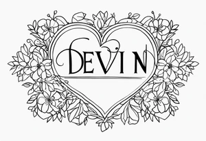 using my husbands name 'devin' can you create a thin line script tattoo and potentially incorporate a heart into the font tattoo idea