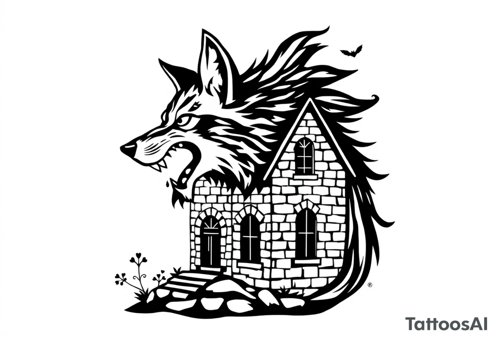 Big bad wolf huffing puffing and blowing a brick house down tattoo idea
