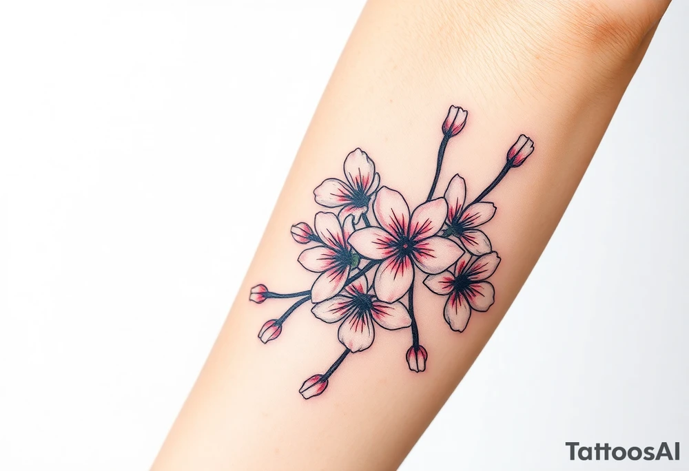 delicate cherry blossoms swirling in spring breeze with petals tattoo idea