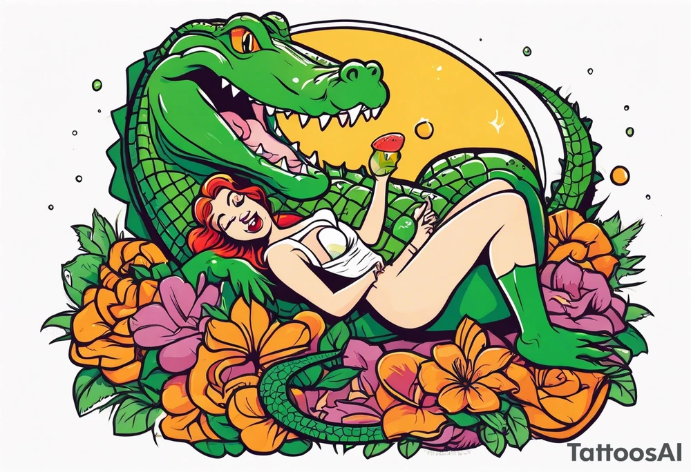 Alligator eating a naked woman tattoo idea