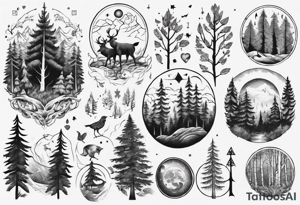 Nordic, forest, living in present, stoic, full arm tattoo idea