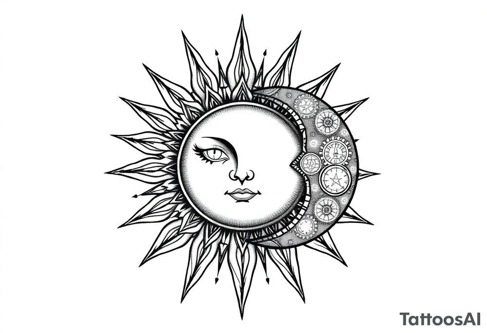 sun and moon with constellation patterns tattoo idea