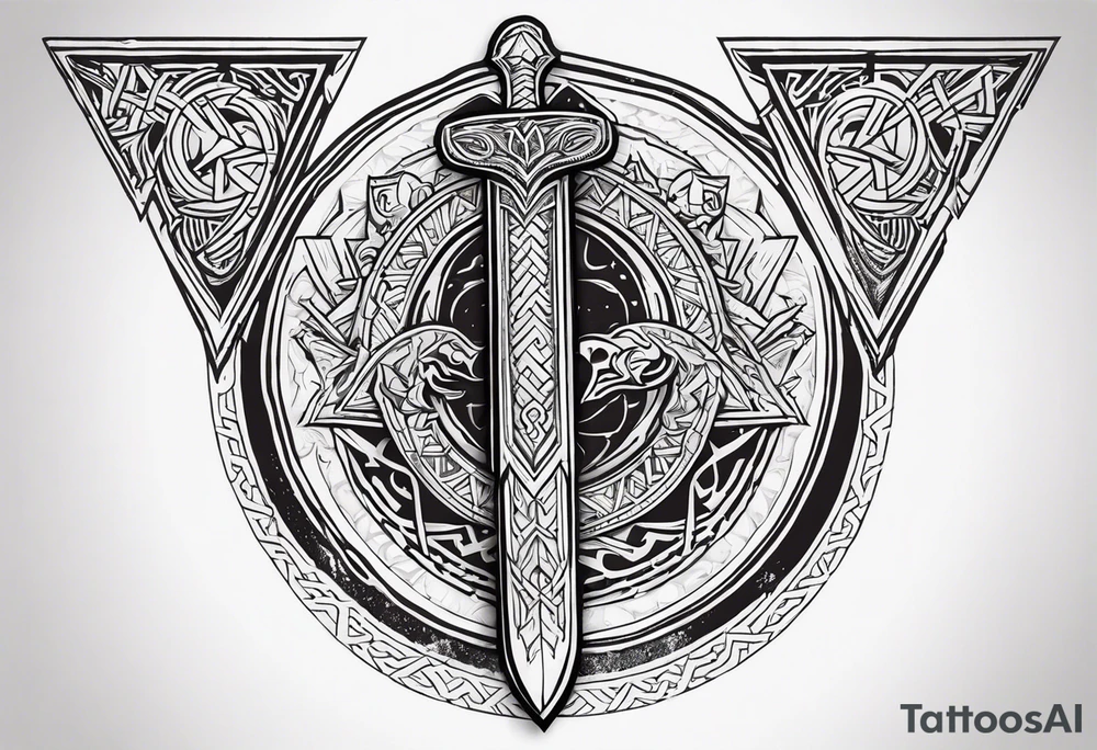 Valhalla sword
dragon axe Valknut helm of awe tattoo idea