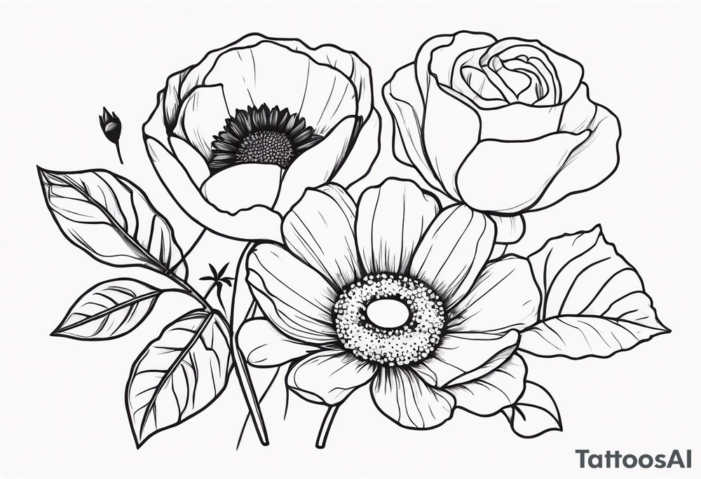 Daisy, rose and poppy tattoo idea