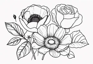 Daisy, rose and poppy tattoo idea