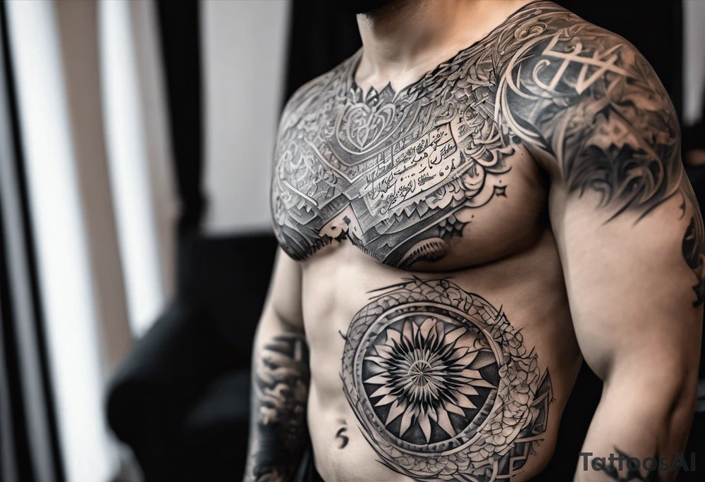 I want a chest tattoo with this writing in arabic, رحيم وكريم tattoo idea