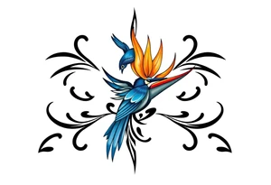 Bird of paradise flower with blue bird tattoo idea