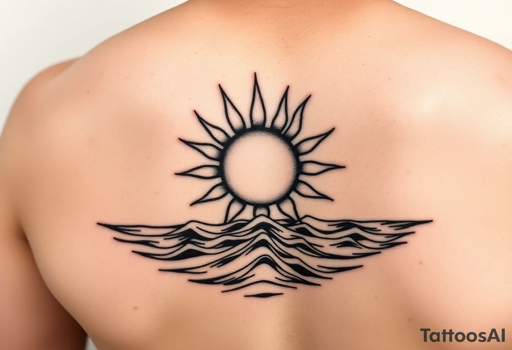 Sun on the water line simple small tattoo on side of the ribs tattoo idea