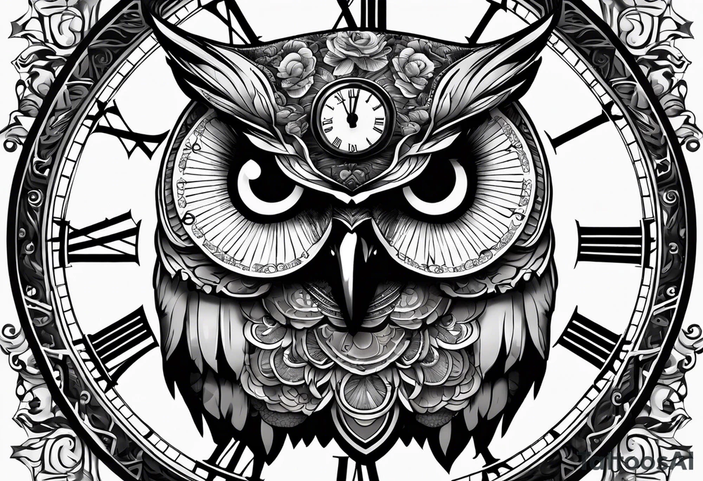 owl with a clock and skull
wisdom and new life tattoo idea