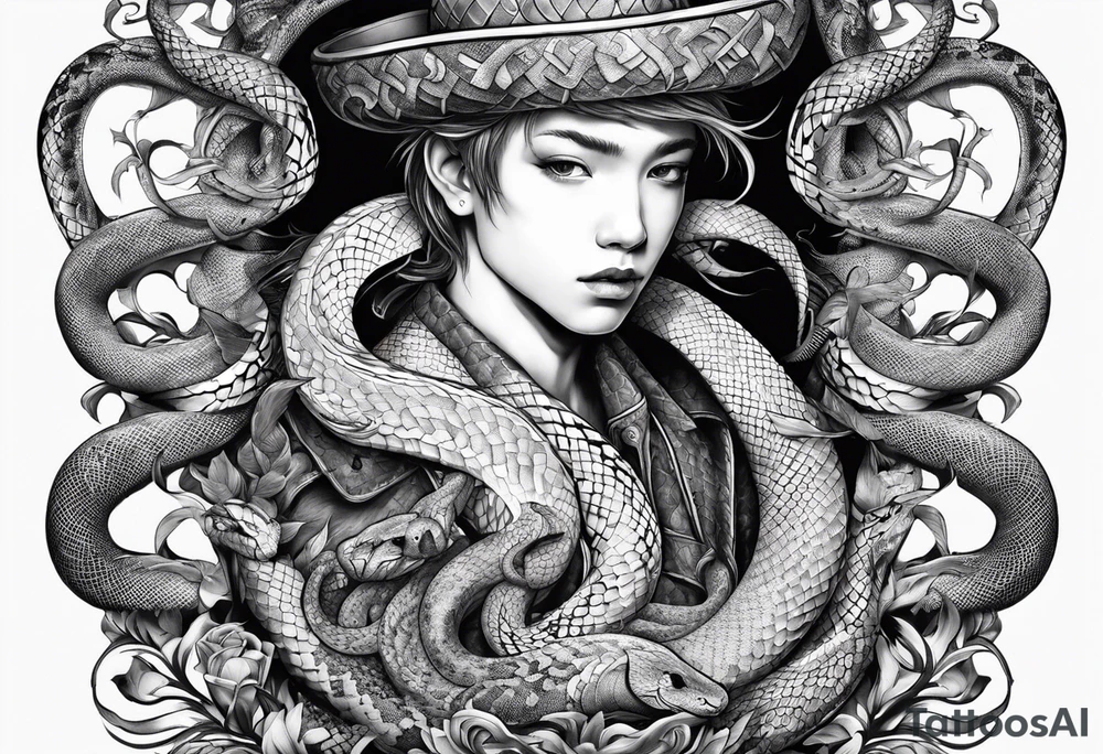 kid surrounded by snakes tattoo idea