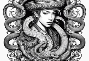 kid surrounded by snakes tattoo idea