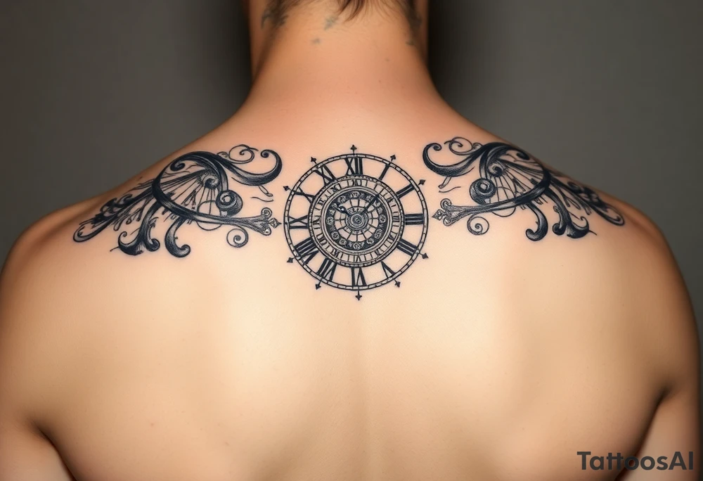 vintage roman numerals within ornate clockwork mechanism sleeve tattoo idea