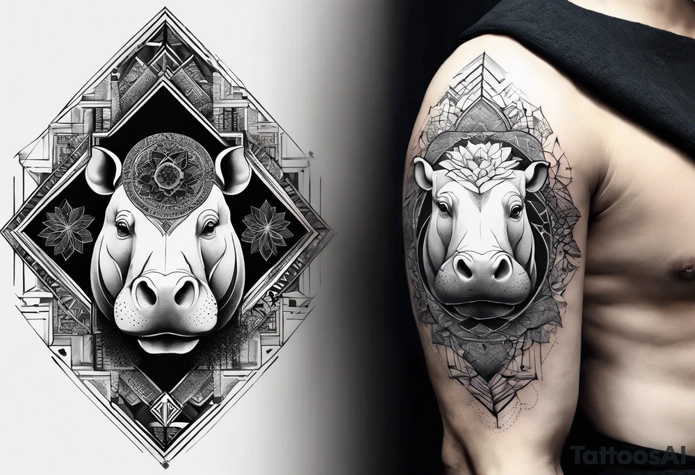 Very asymmetrical, +geometric pattern, with realistic full moon, with hippo,+tribal, +geometric, +inkart , +blackwork, +grey scale, + sketch
with wintersweet flower bud, +inkart touch, +for men, detailed , combined favourite , tattoo idea