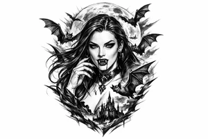 female vampire,bats,moon. tattoo idea
