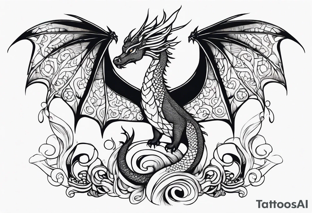 Mother dragon wings spread mushrooms tattoo idea