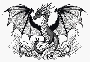 Mother dragon wings spread mushrooms tattoo idea