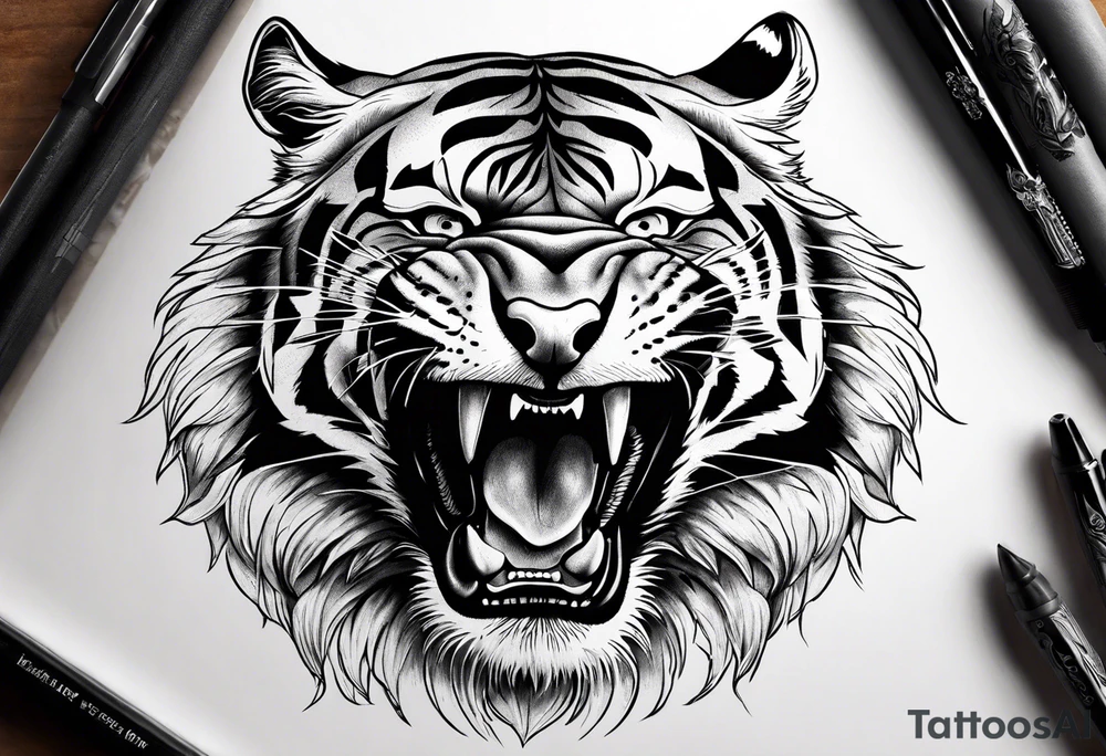 Realism, Fierce tiger roaring tattoo idea
